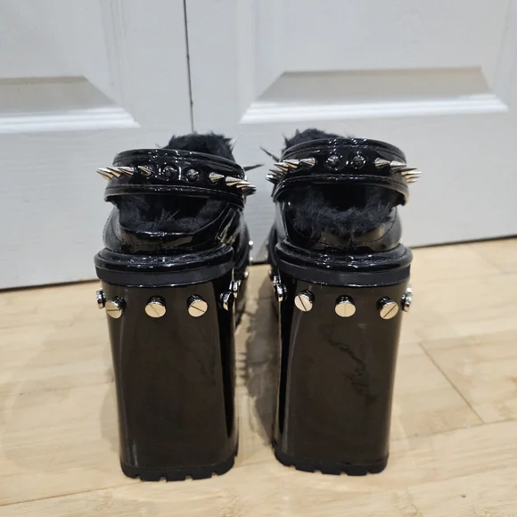 Dolls Kill Widow Black Silver Spiked Righteous Rebel Platform Mules Heels 8 9 - Picture 6 of 11